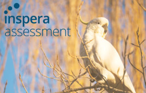 A cockatoo in a tree with the Inspera Assessment logo